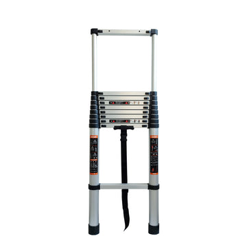 Escalera plegable de extensión telescópica de aluminio plateado de 3,9 M, estructura combinada para exteriores, aplicación de plegado escalonado