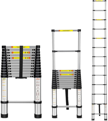 Escalera telescópica ligera de aluminio de 2,3 m con Marco en A, diseño moderno, fácil almacenamiento y estructura combinada