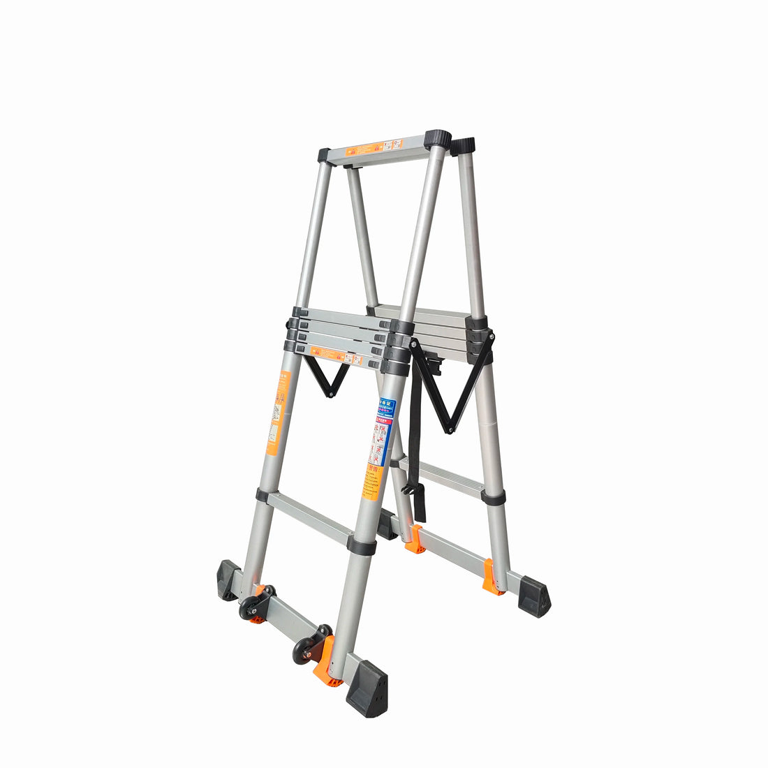 Escalera de aluminio para exteriores, extensión telescópica moderna de 6 escalones, estructura de combinación industrial y plegable